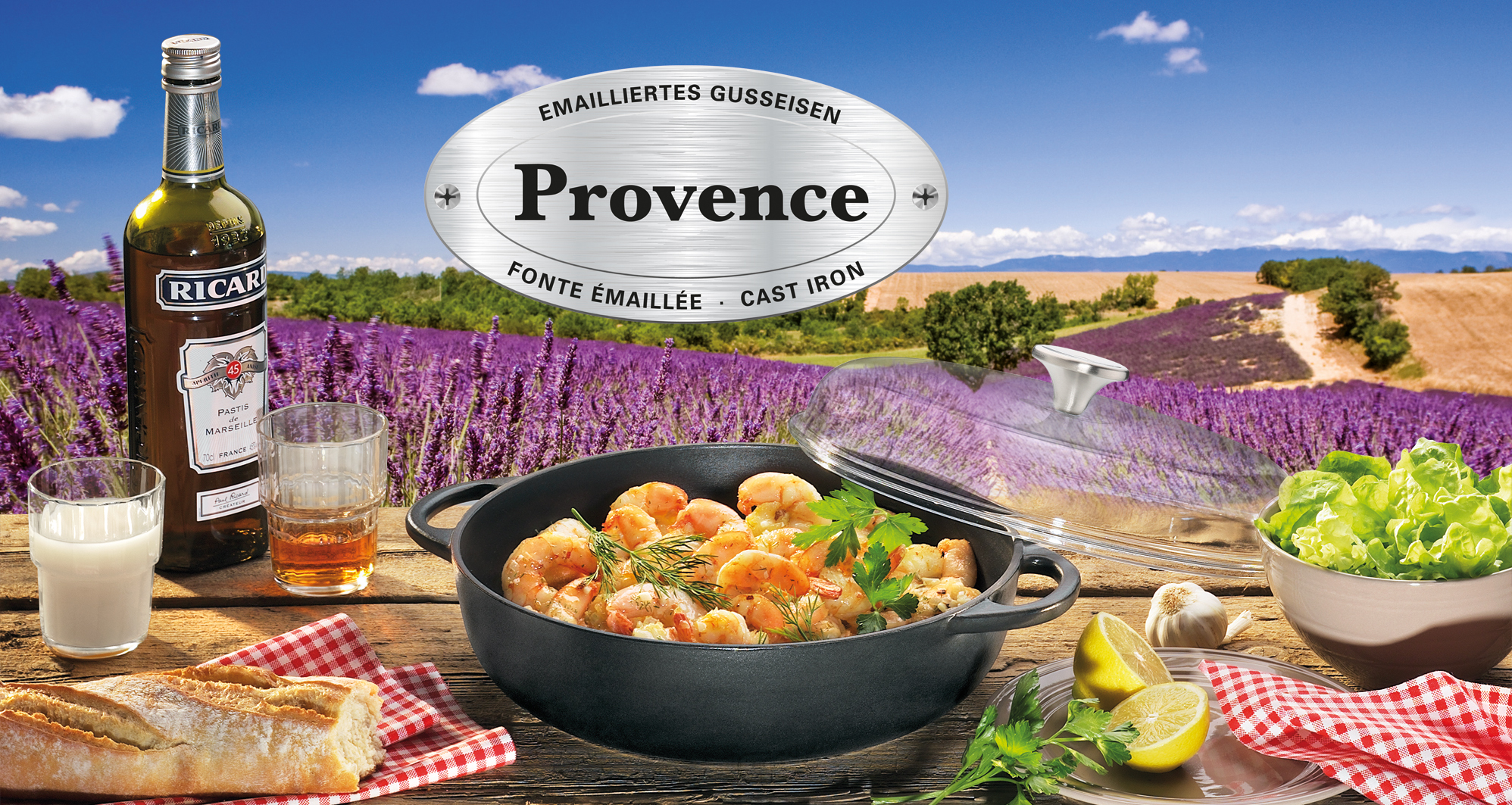 Bauernpfanne mit Glasdeckel Provence 28 cm Ø