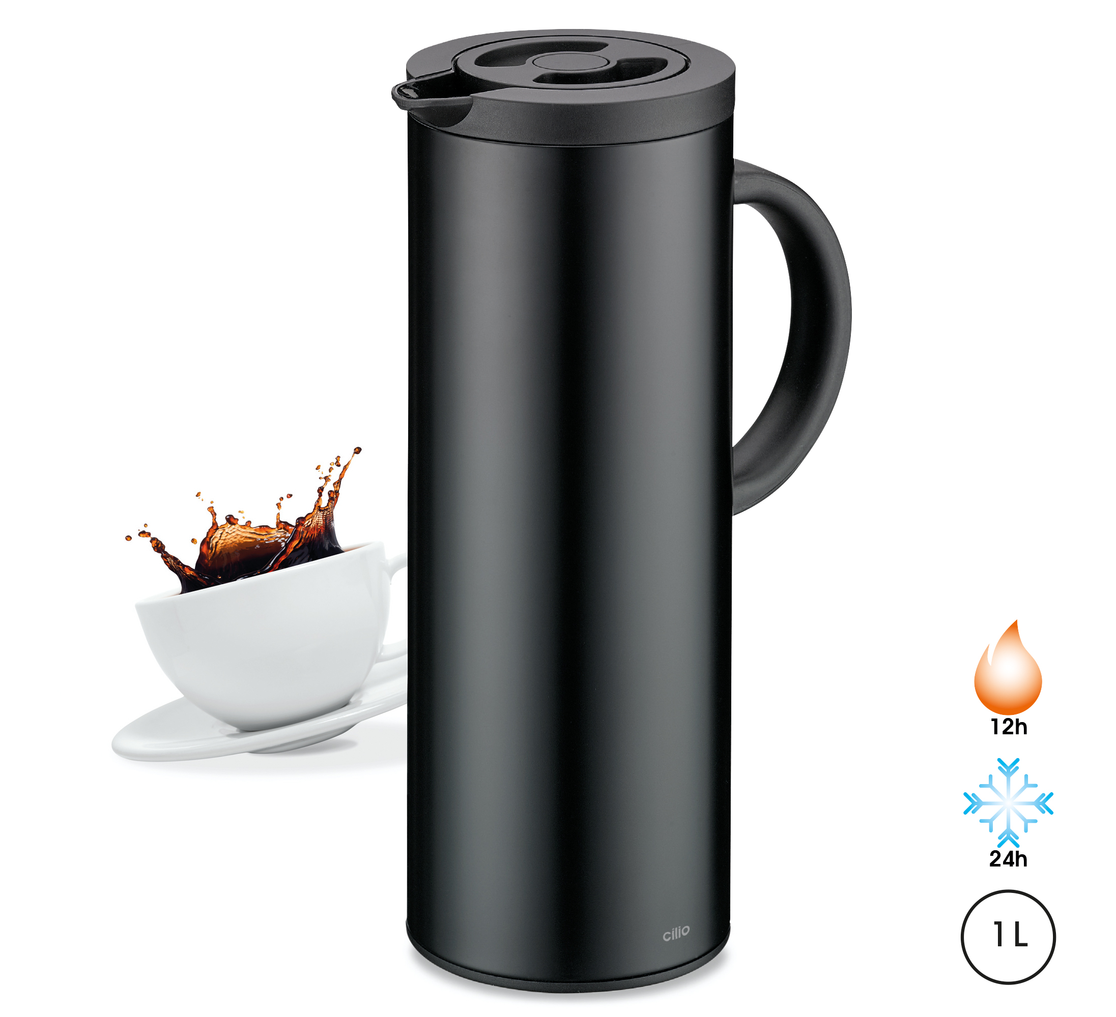Isolierkanne Firenze 1 Liter schwarz matt